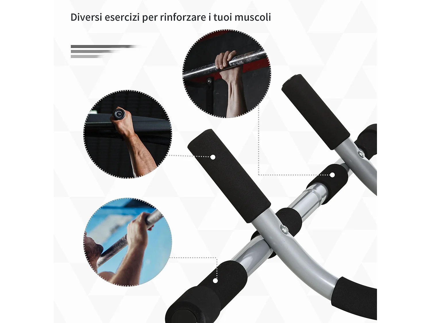 Barra trazioni a pressione installazione senza viti su porta, max. 110 kg