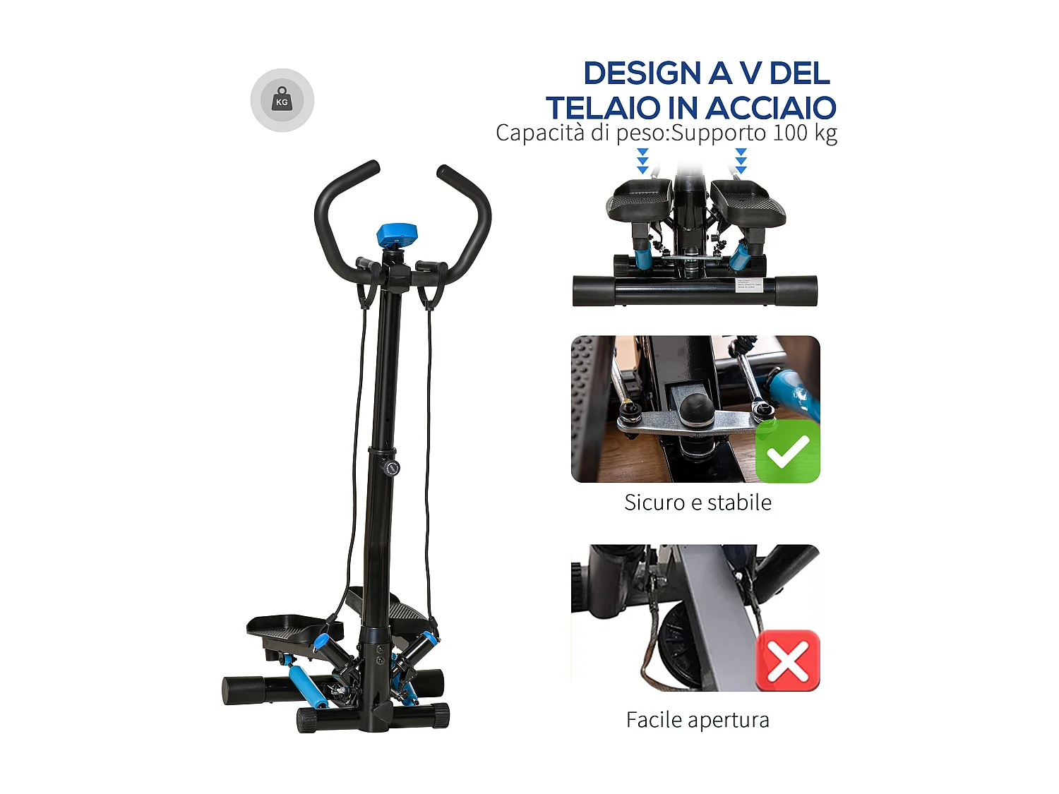 Stepper con manubrio regolabile elastici e monitor lcd casa e palestra