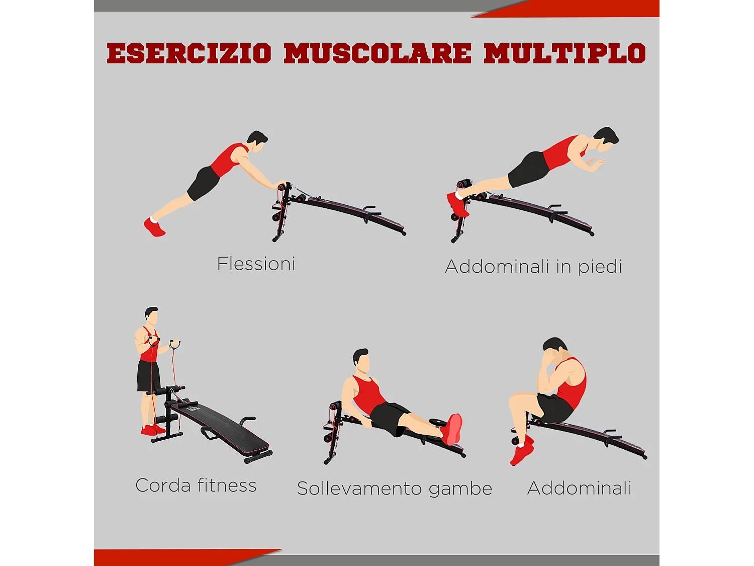 Panca per addominali inclinata, multifunzione e regolabile nera