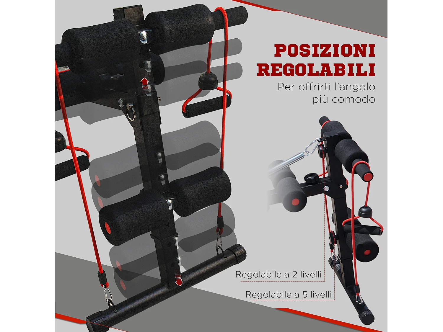 Panca per addominali inclinata, multifunzione e regolabile nera