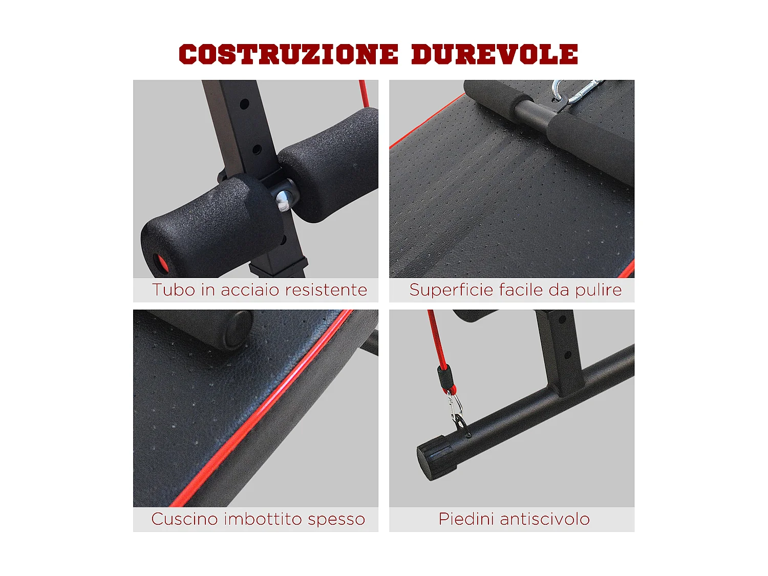 Panca per addominali inclinata, multifunzione e regolabile nera