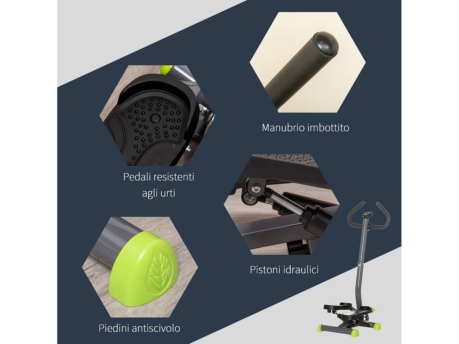 Stepper con manubrio monitor lcd e pedali antiscivolo in acciaio e abs
