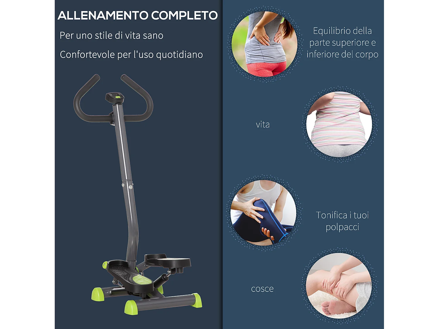 Stepper con manubrio monitor lcd e pedali antiscivolo in acciaio e abs
