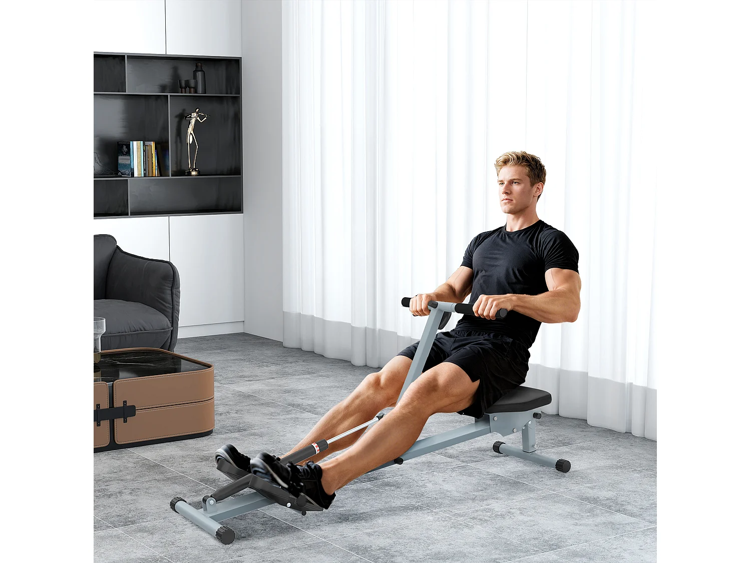 Vogatore per casa e palestra con monitor lcd e imbottitura grigio e nero