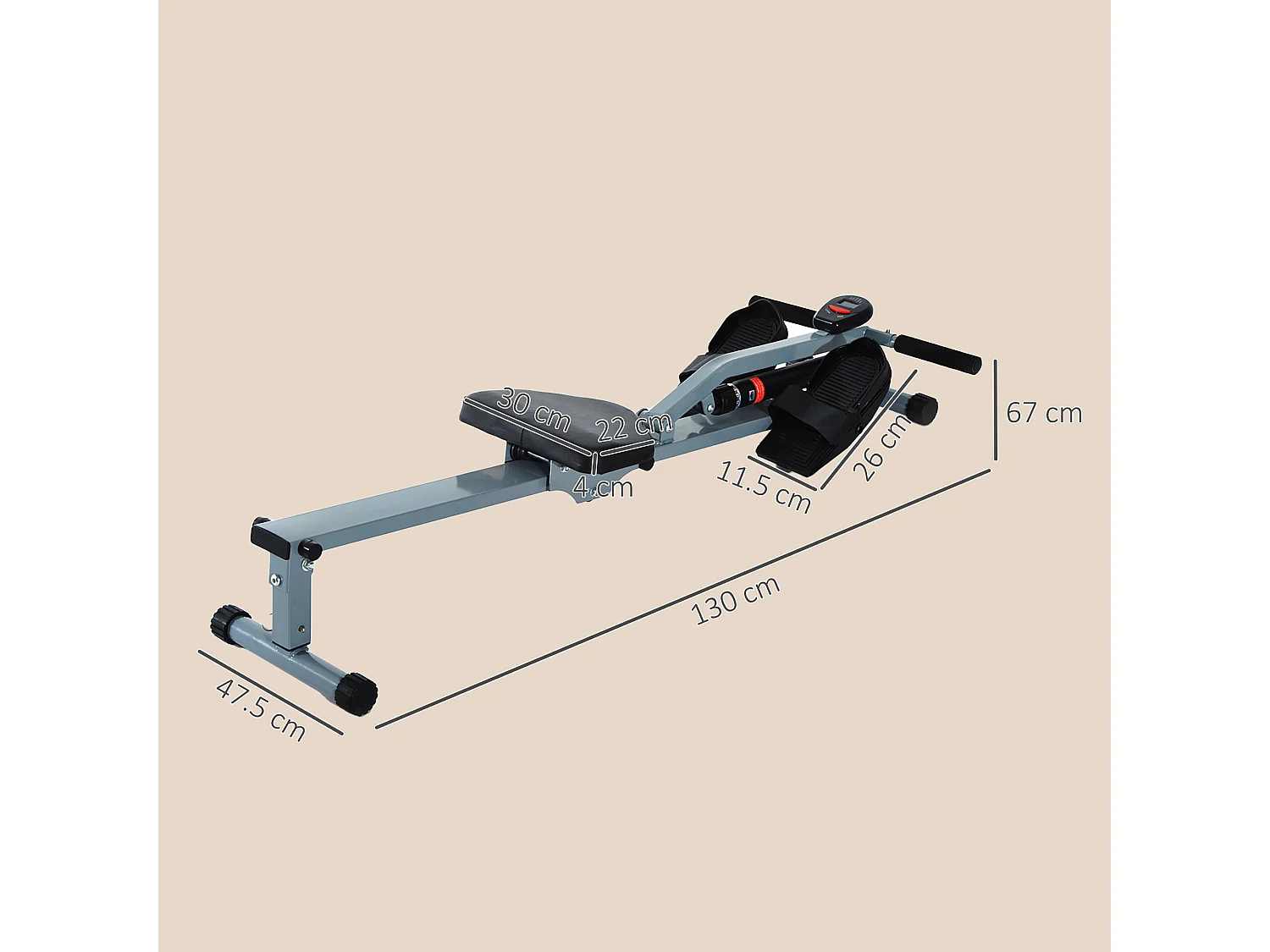 Vogatore per casa e palestra con monitor lcd e imbottitura grigio e nero