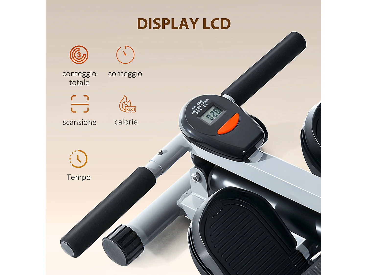 Vogatore per casa e palestra con monitor lcd e imbottitura grigio e nero