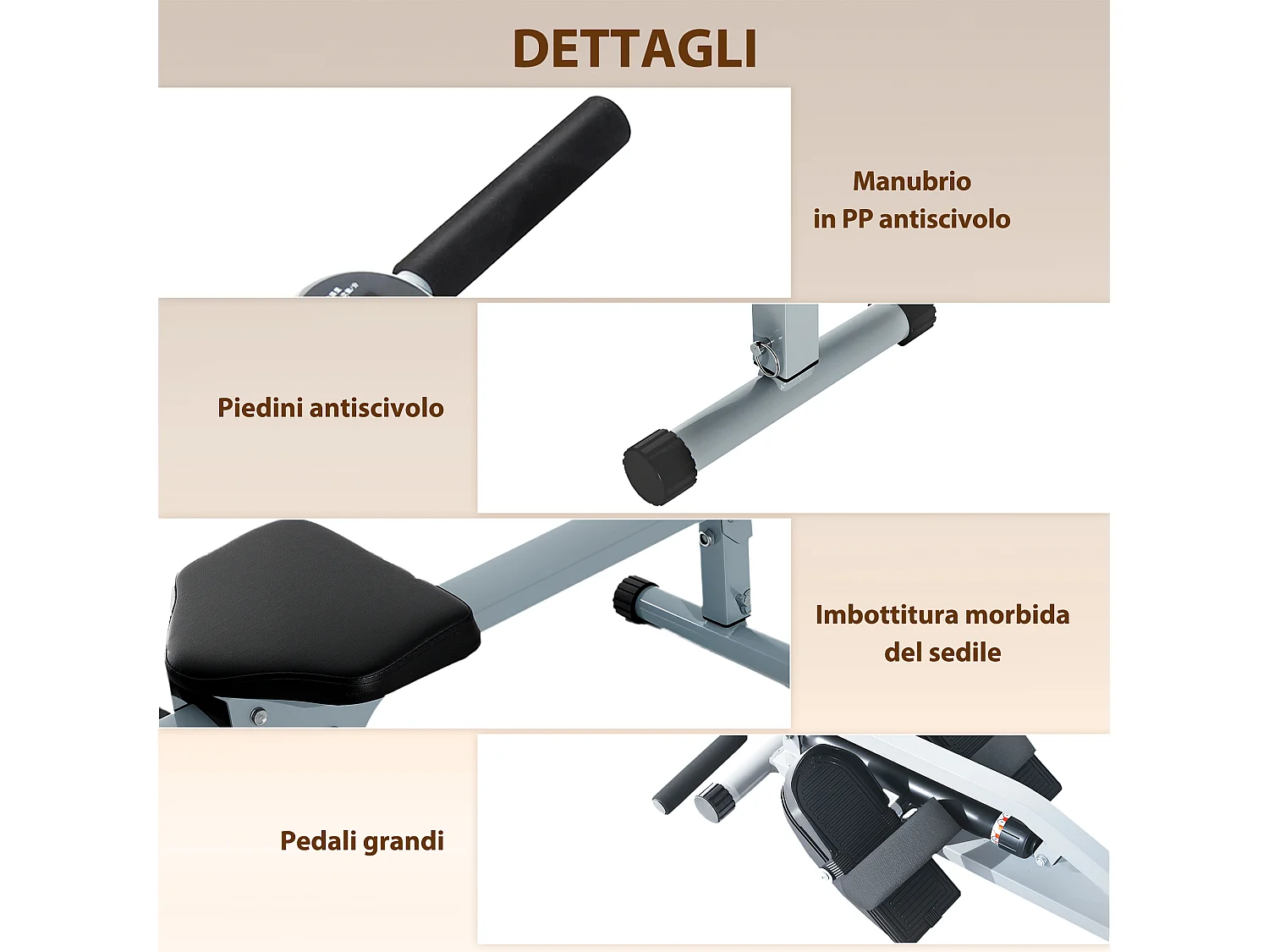 Vogatore per casa e palestra con monitor lcd e imbottitura grigio e nero