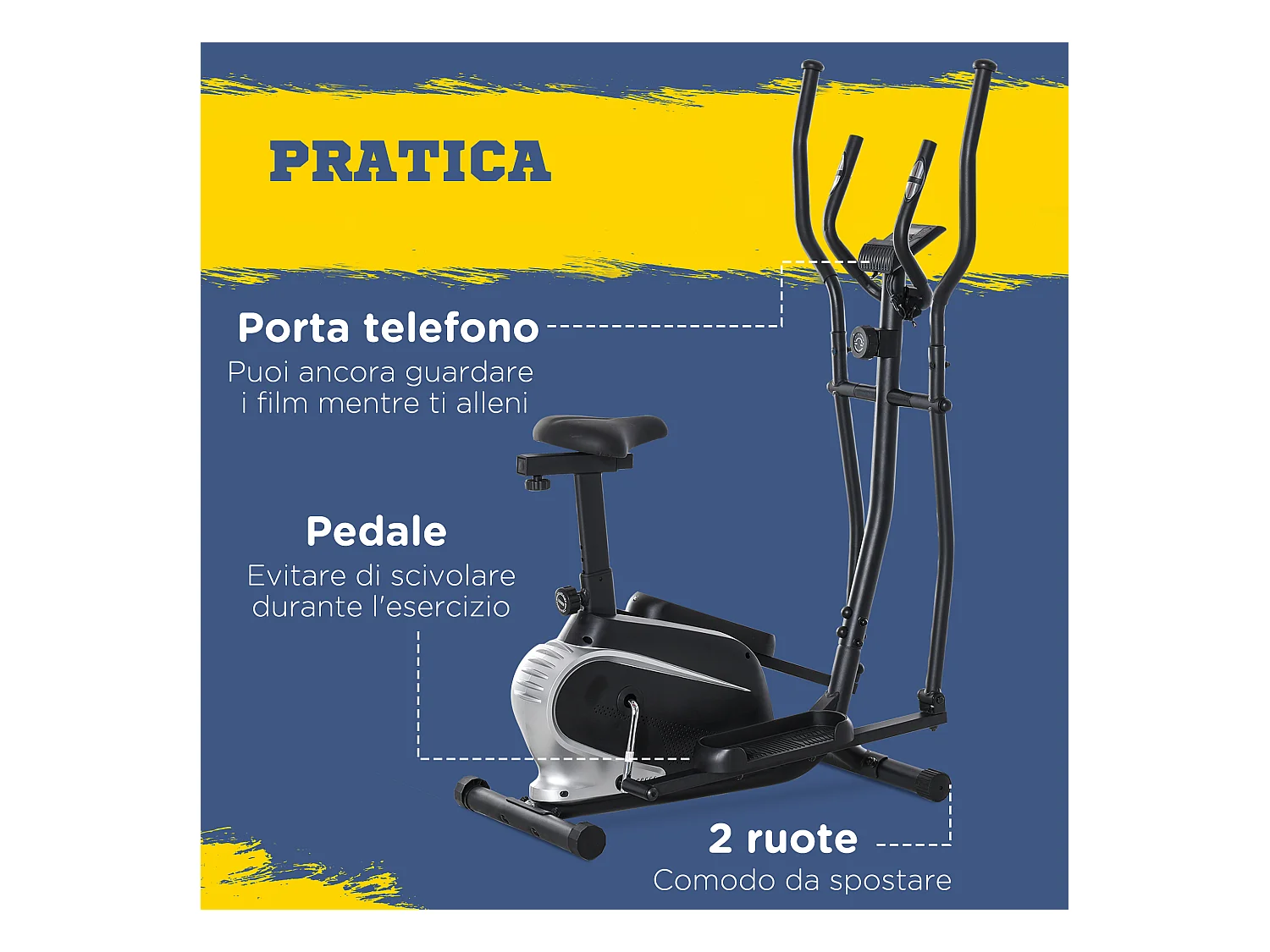 Cyclette ellittica magnetica schermo lcd e 8 livelli di resistenza