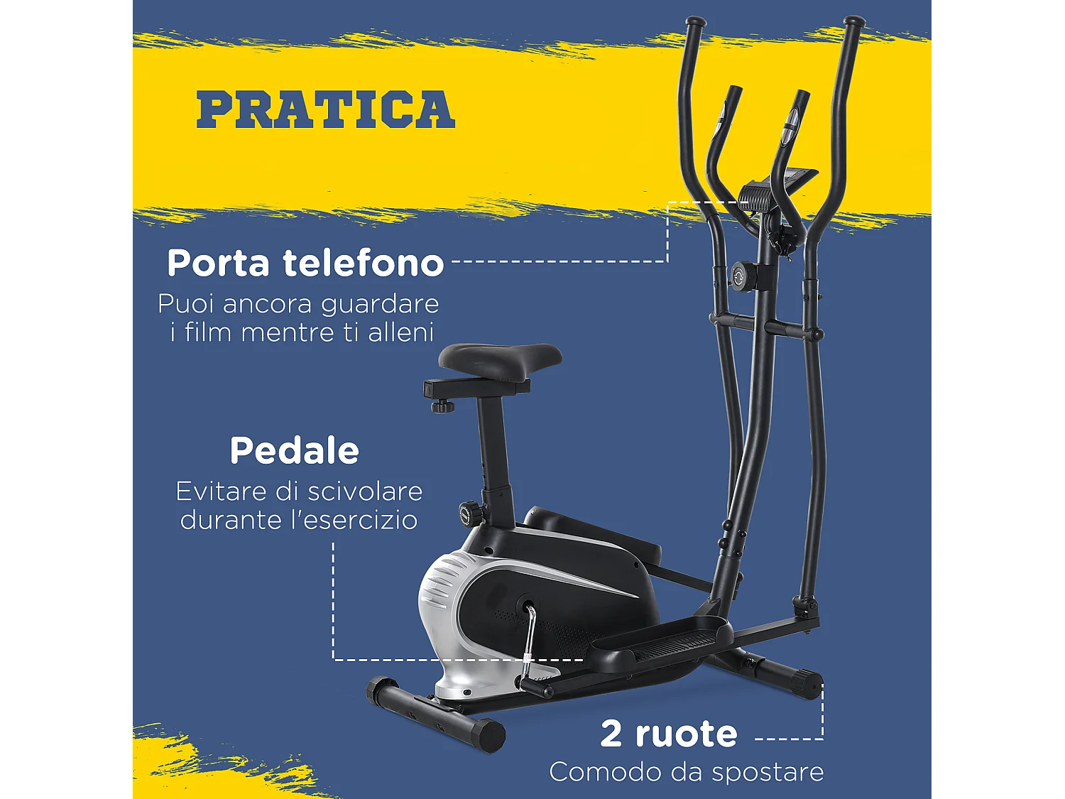 Cyclette ellittica magnetica schermo lcd e 8 livelli di resistenza
