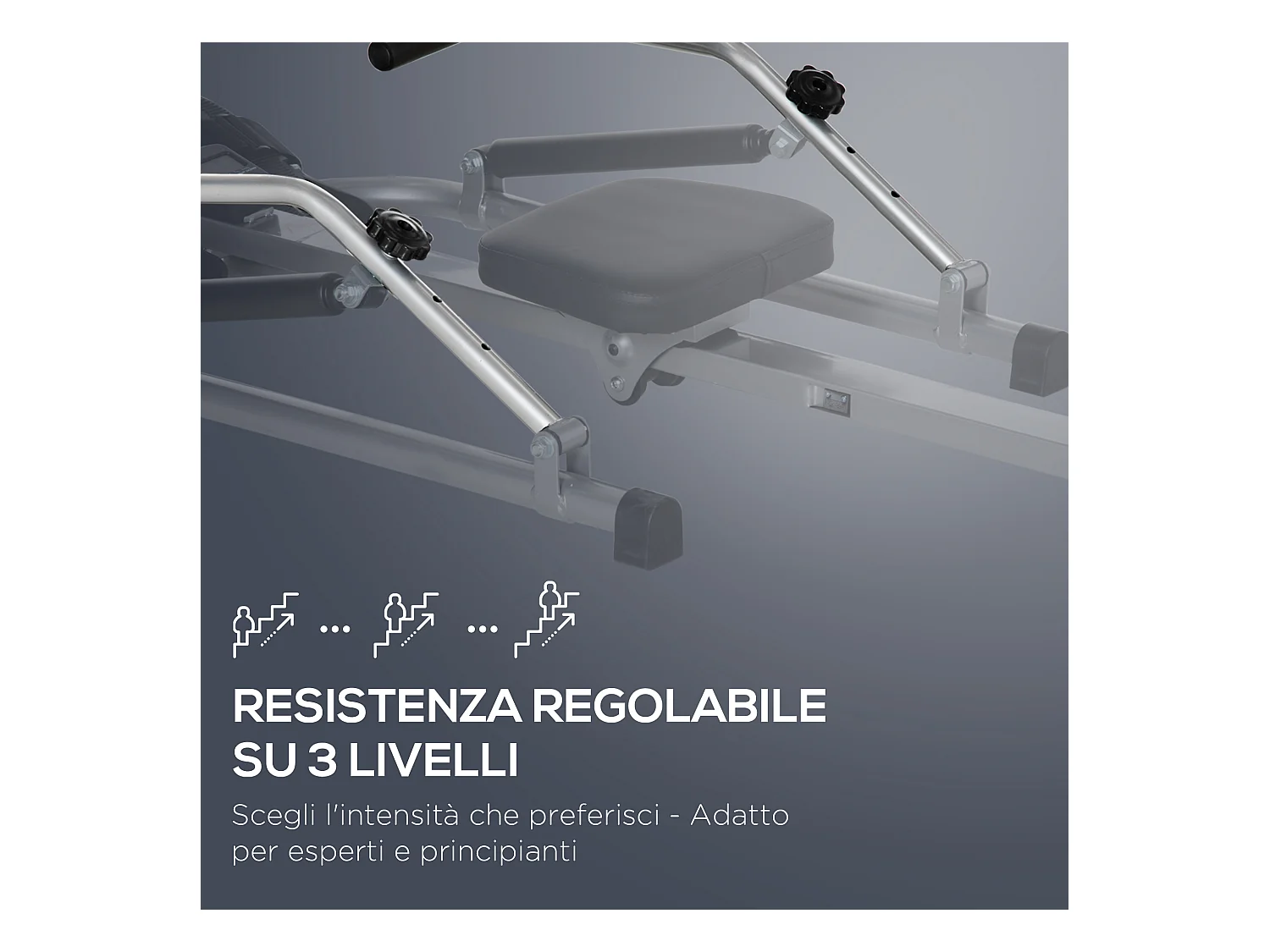 Vogatore pieghevole 3 livelli di resistenza monitor digitale grigio nero