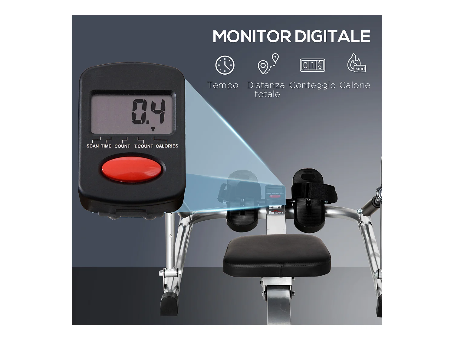 Vogatore pieghevole 3 livelli di resistenza monitor digitale grigio nero