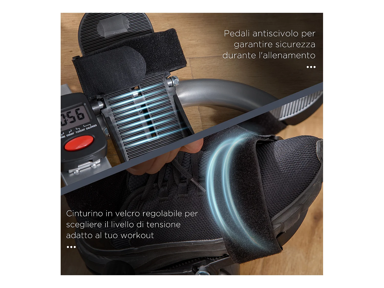 Vogatore pieghevole 3 livelli di resistenza monitor digitale grigio nero