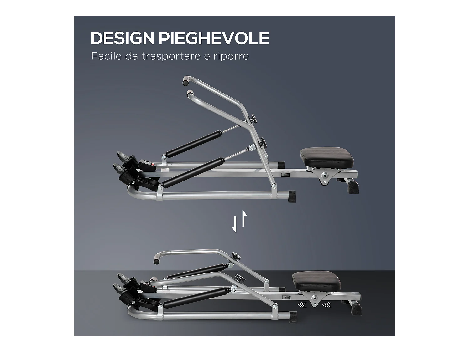 Vogatore pieghevole 3 livelli di resistenza monitor digitale grigio nero