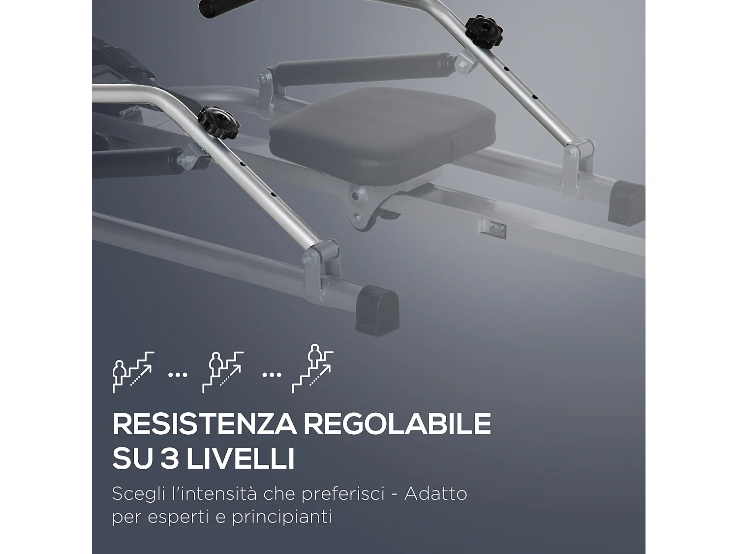 Vogatore pieghevole 3 livelli di resistenza monitor digitale grigio nero