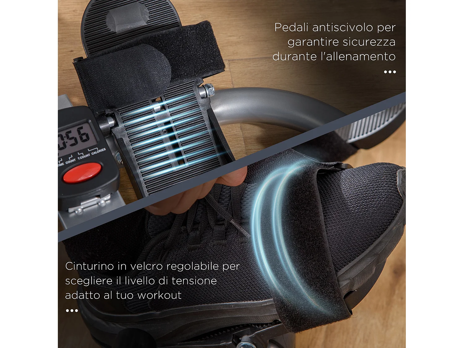 Vogatore pieghevole 3 livelli di resistenza monitor digitale grigio nero