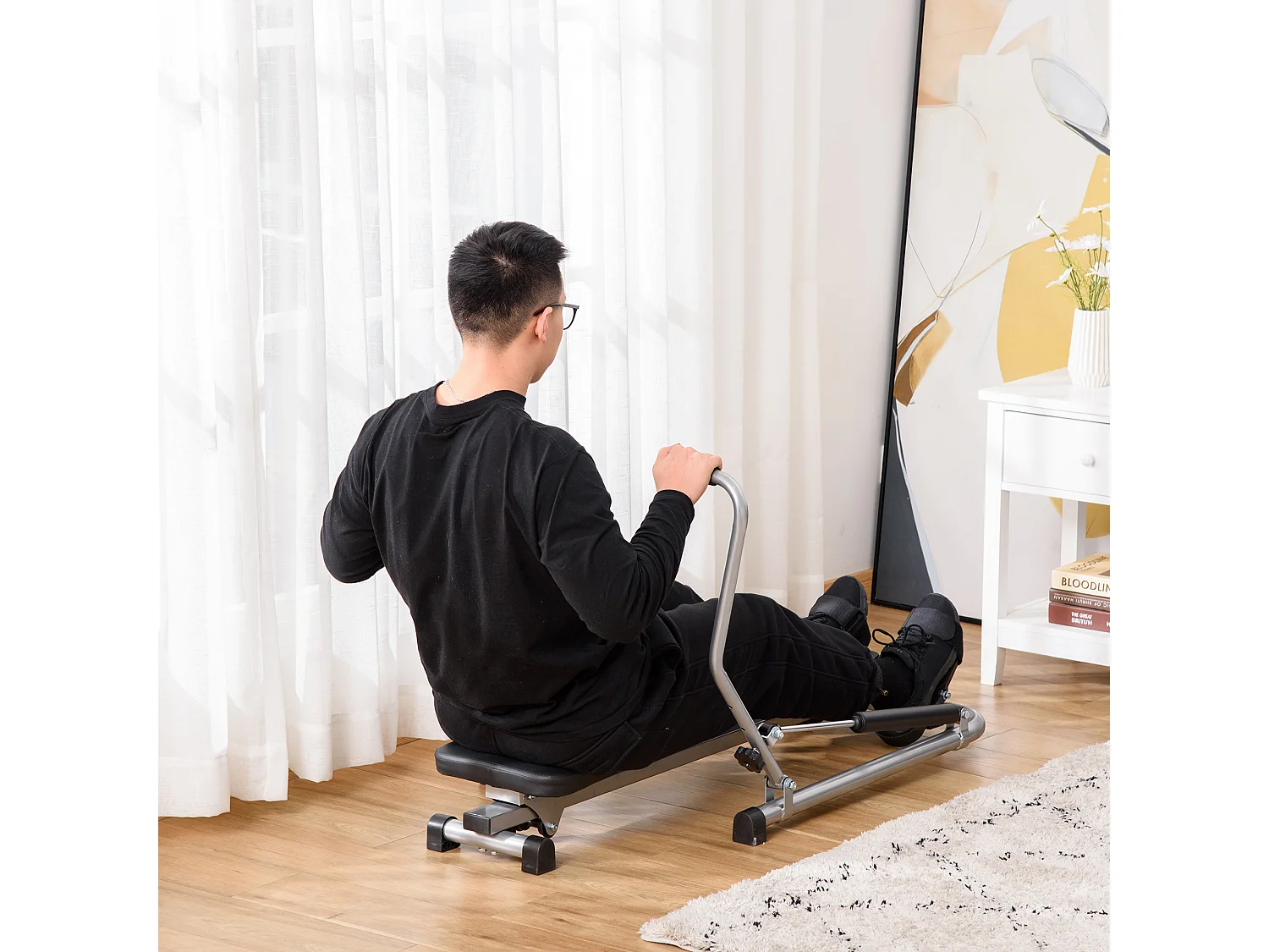 Vogatore pieghevole 3 livelli di resistenza monitor digitale grigio nero