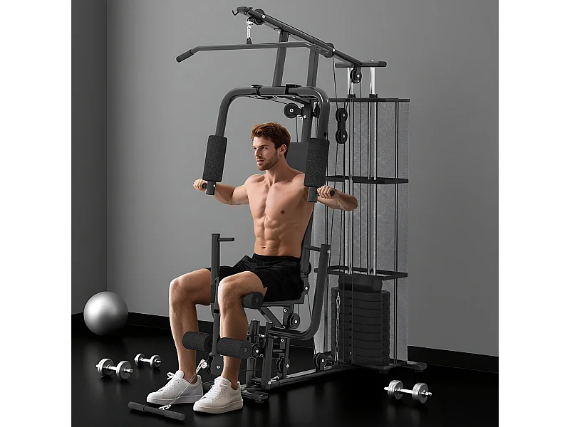 Stazione fitness multifunzione palestra a casa acciaio 150x110x210cm nero