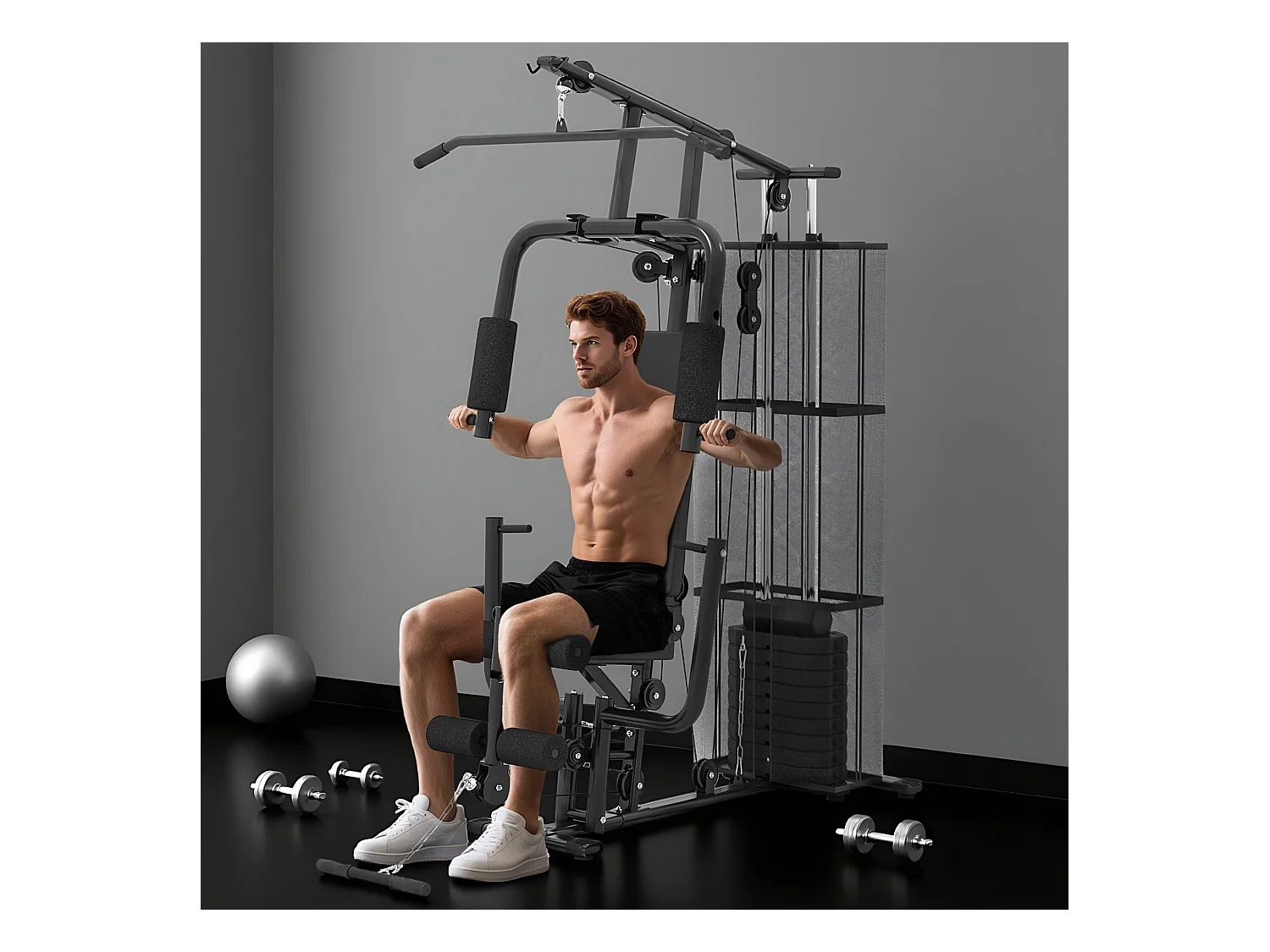 Stazione fitness multifunzione palestra a casa acciaio 150x110x210cm nero