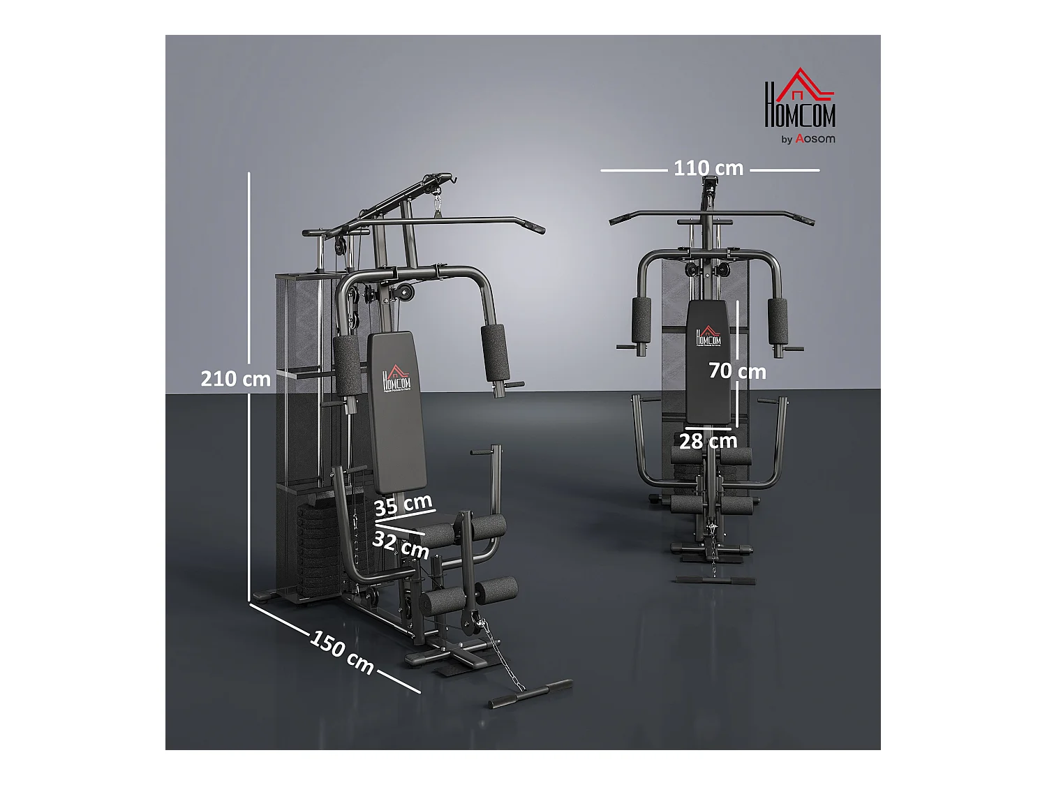 Stazione fitness multifunzione palestra a casa acciaio 150x110x210cm nero