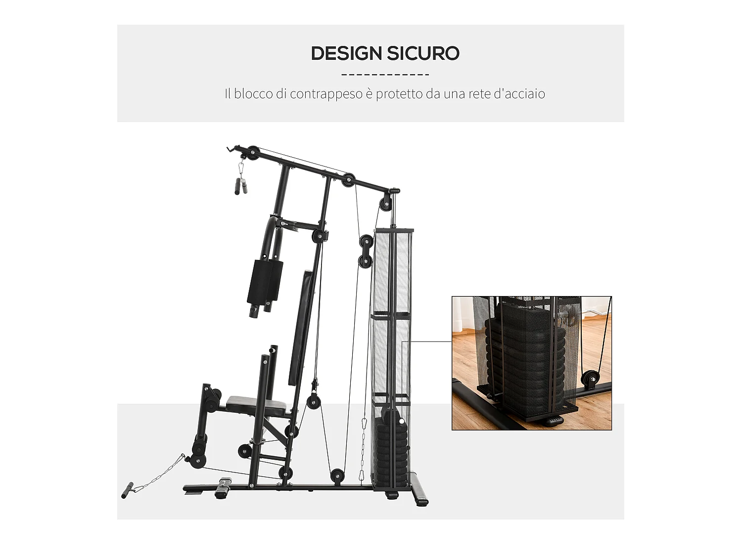 Stazione fitness multifunzione palestra a casa acciaio 150x110x210cm nero