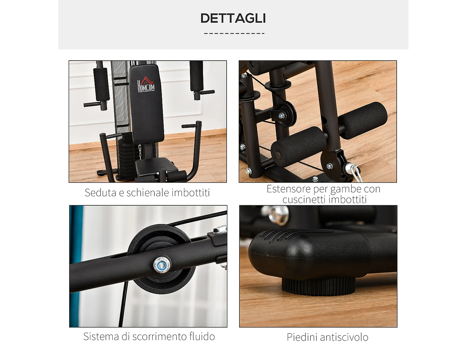 Stazione fitness multifunzione palestra a casa acciaio 150x110x210cm nero