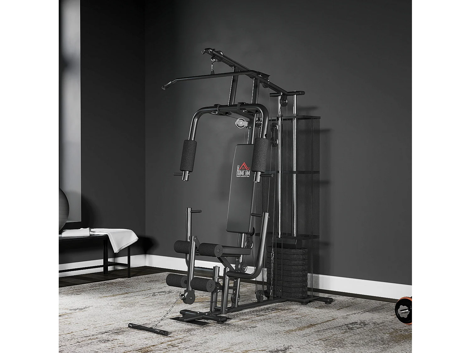 Stazione fitness multifunzione palestra a casa acciaio 150x110x210cm nero