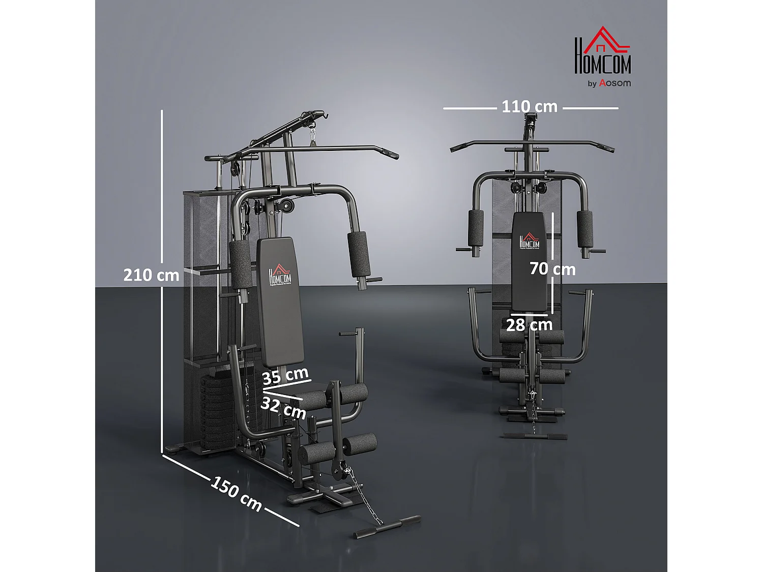Stazione fitness multifunzione palestra a casa acciaio 150x110x210cm nero