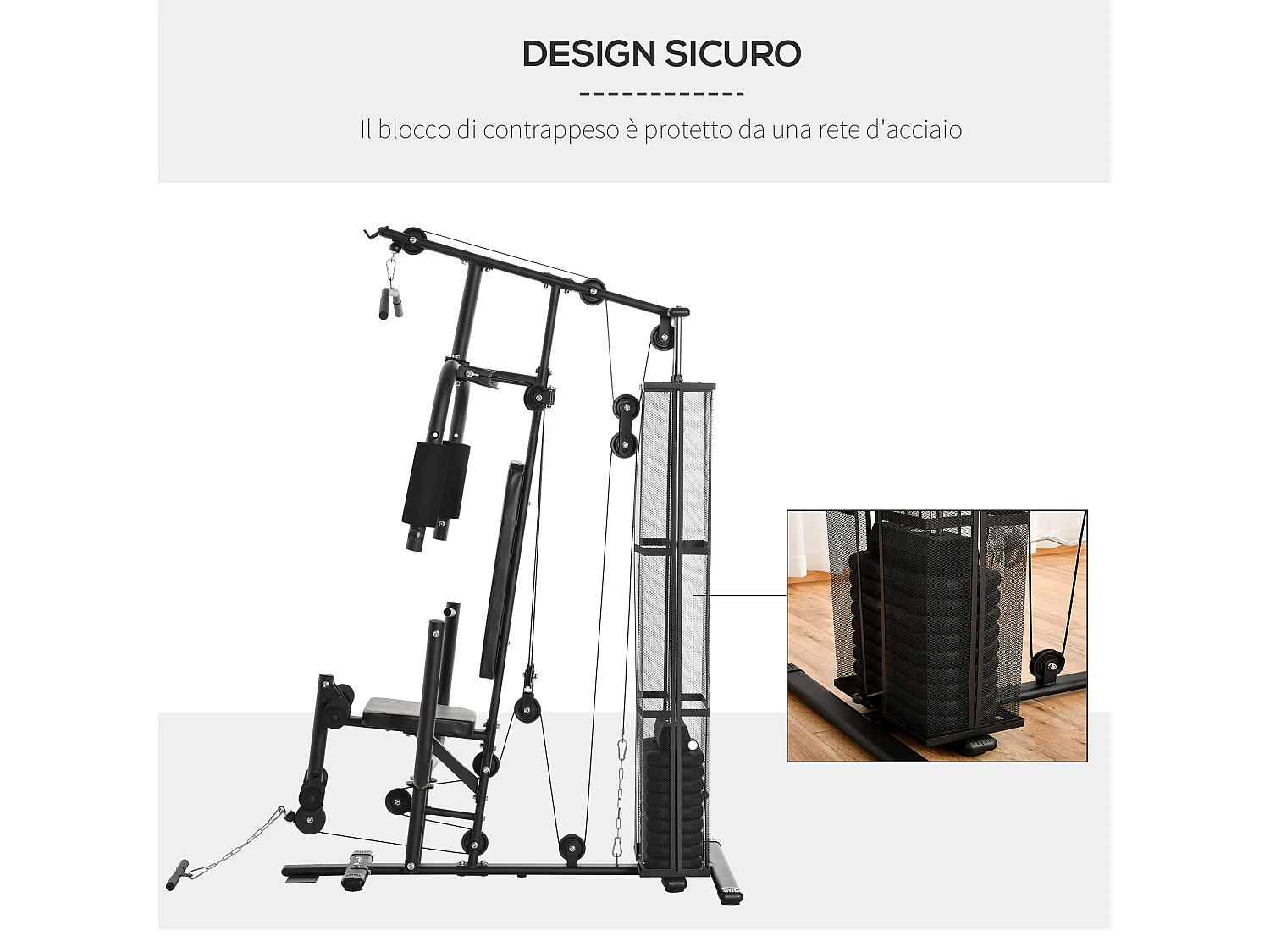 Stazione fitness multifunzione palestra a casa acciaio 150x110x210cm nero