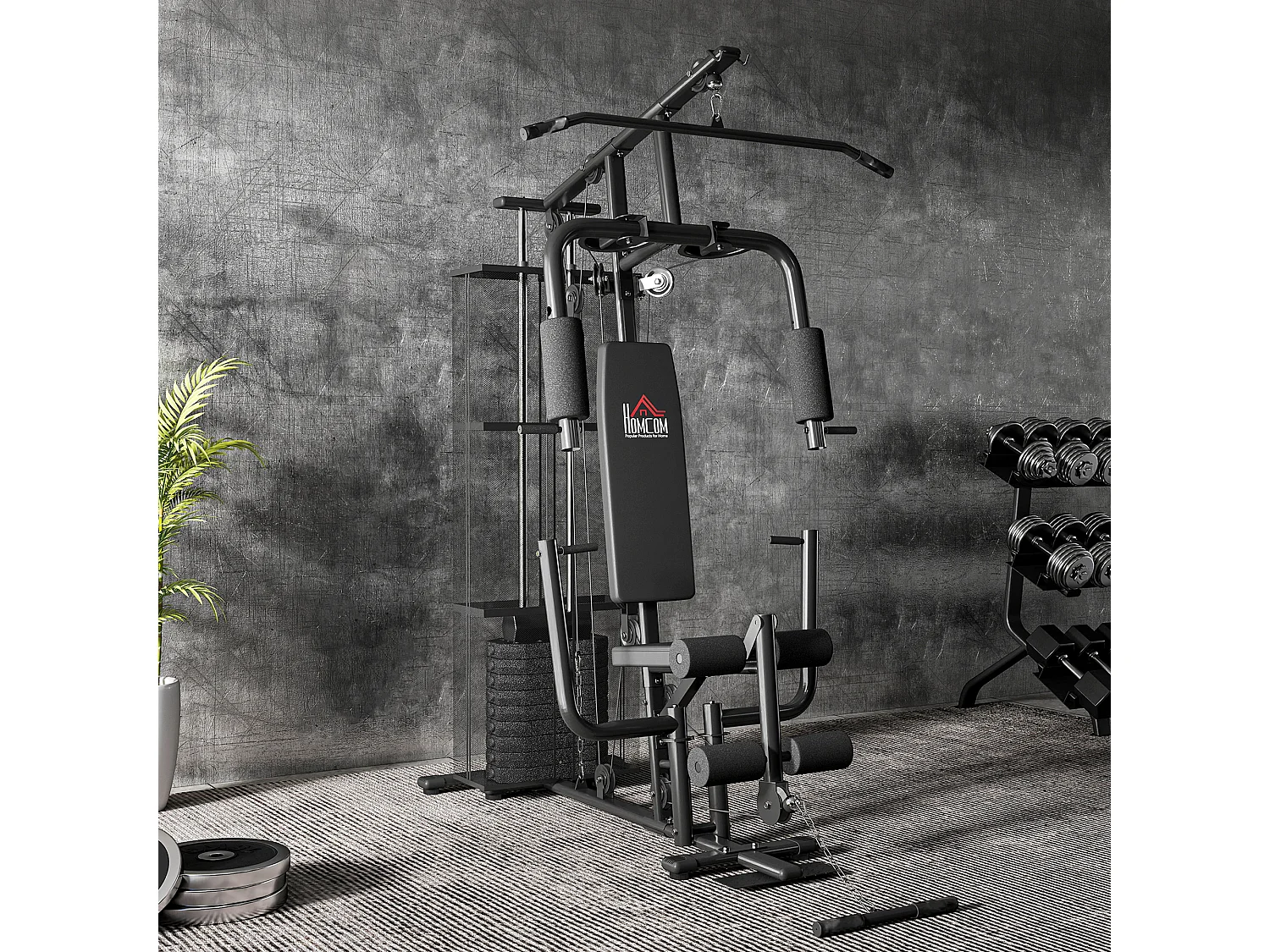 Stazione fitness multifunzione palestra a casa acciaio 150x110x210cm nero
