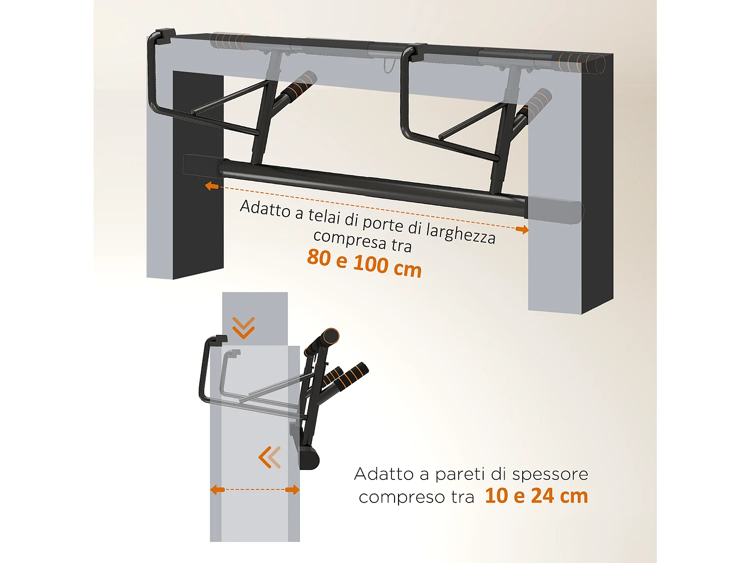 Barra per trazioni e flessioni con prese imbottite in acciaio e hdr