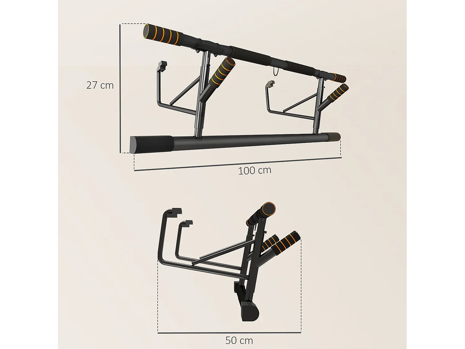 Barra per trazioni e flessioni con prese imbottite in acciaio e hdr