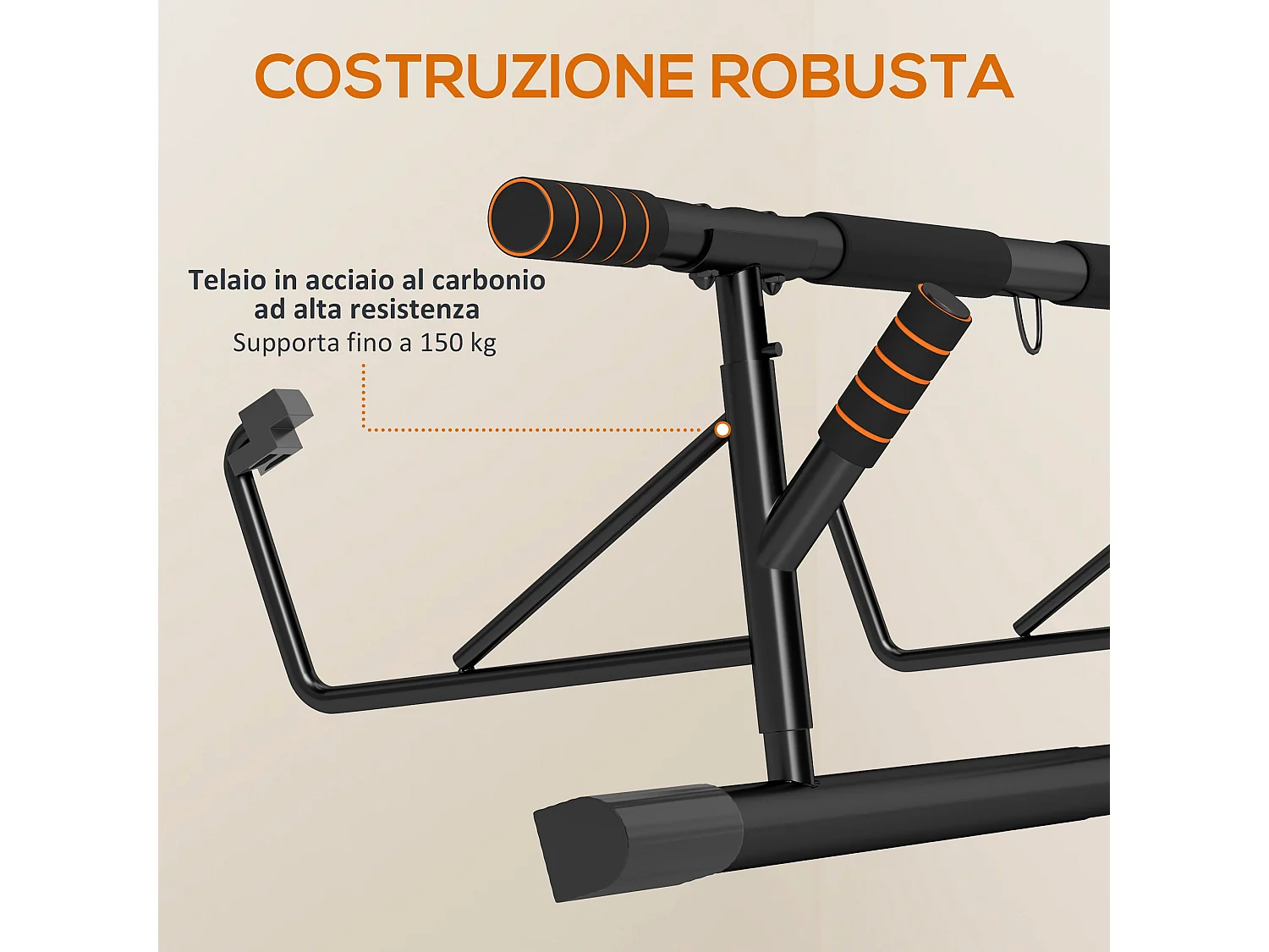 Barra per trazioni e flessioni con prese imbottite in acciaio e hdr