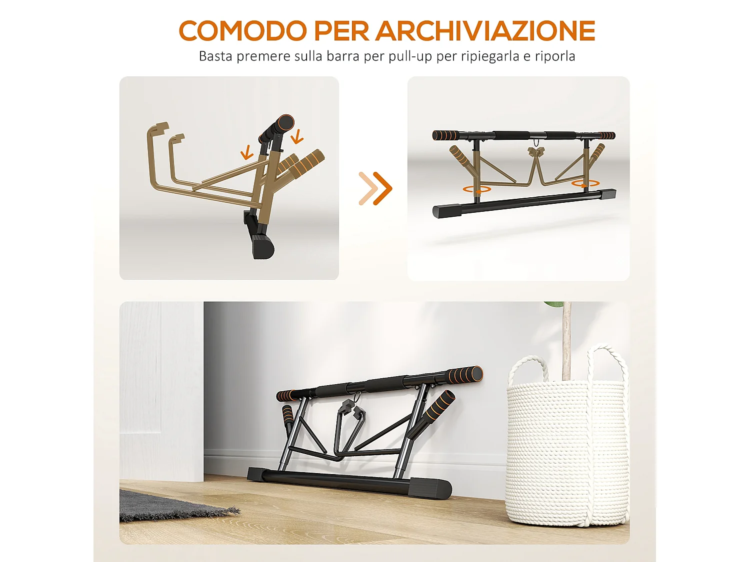 Barra per trazioni e flessioni con prese imbottite in acciaio e hdr