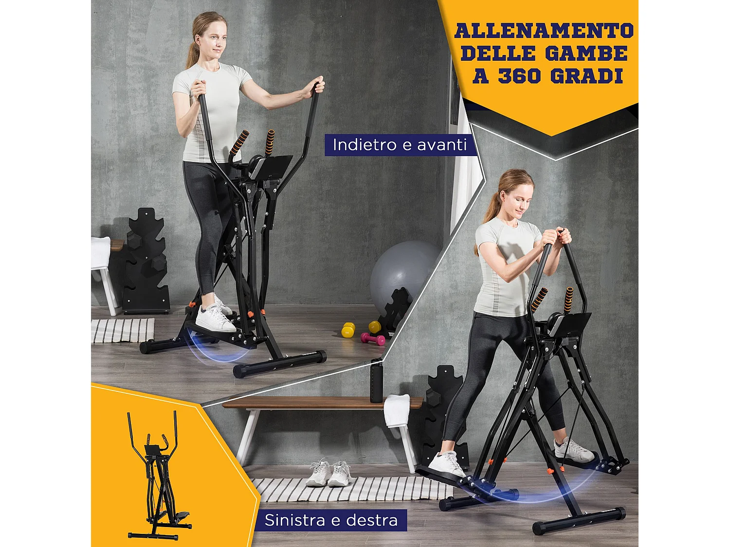 Cyclette ellittica a 4 livelli di resistenza con schermo lcd e 2 ruote