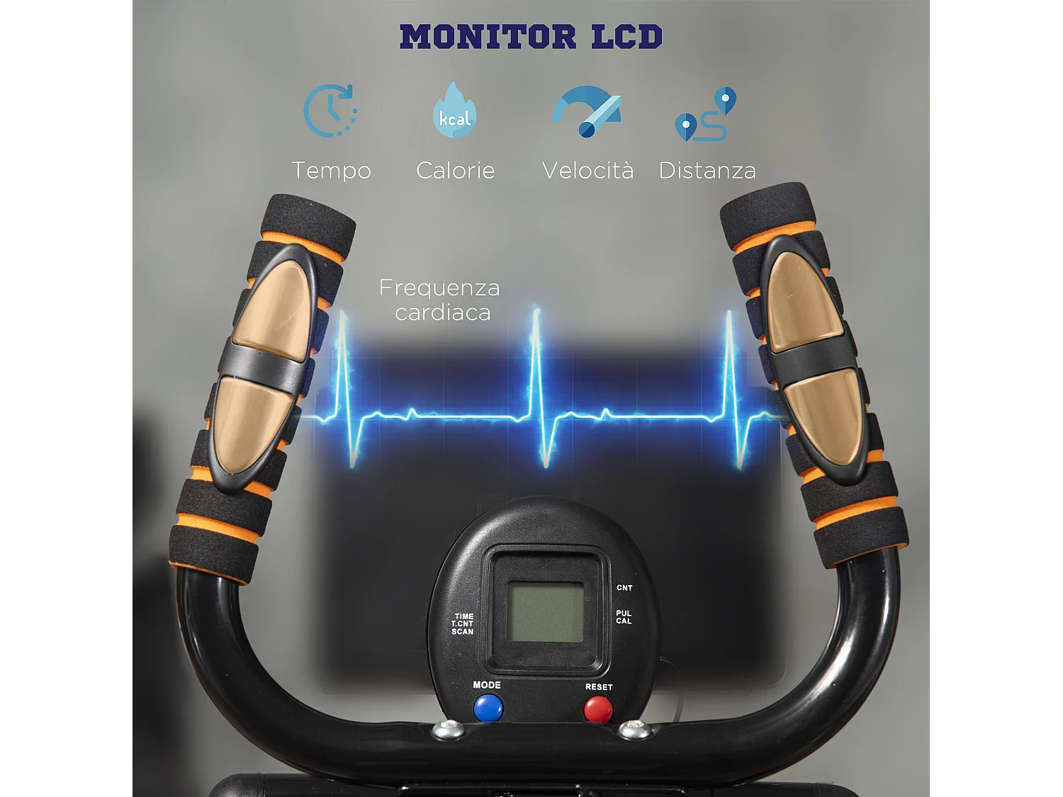 Cyclette ellittica a 4 livelli di resistenza con schermo lcd e 2 ruote