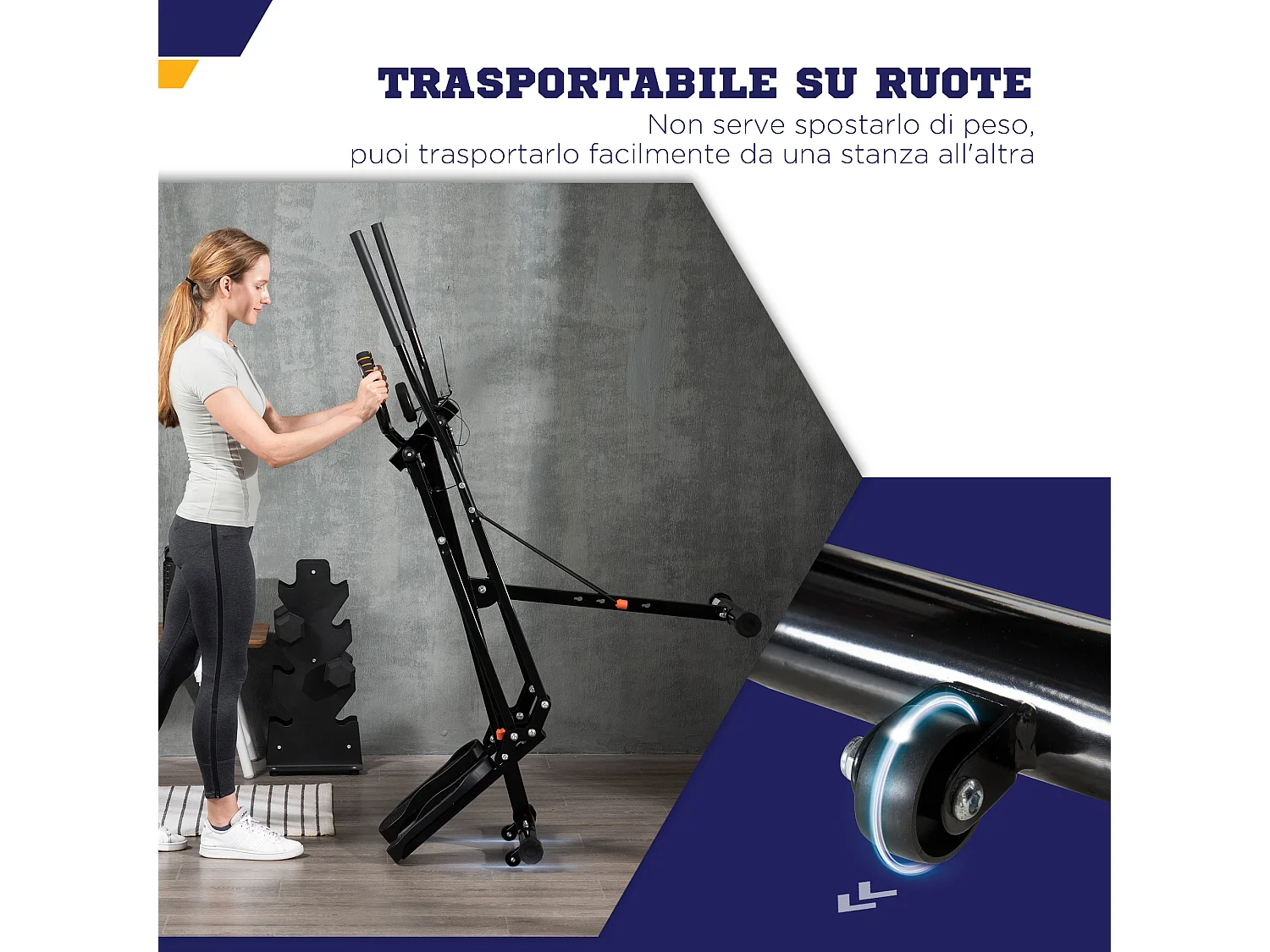 Cyclette ellittica a 4 livelli di resistenza con schermo lcd e 2 ruote