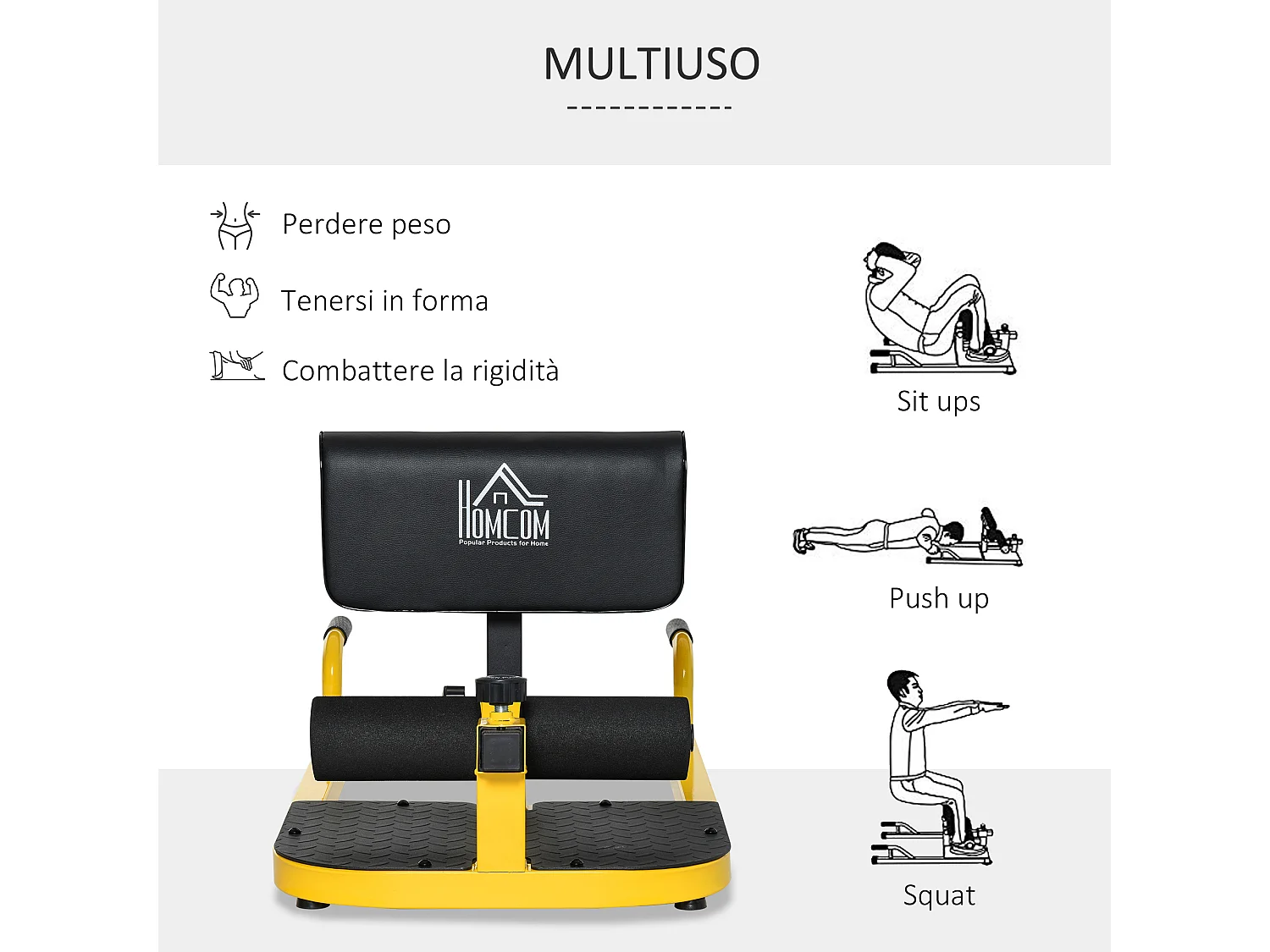 Macchina squat deep sissy squat sit up push up regolabile acciaio giallo