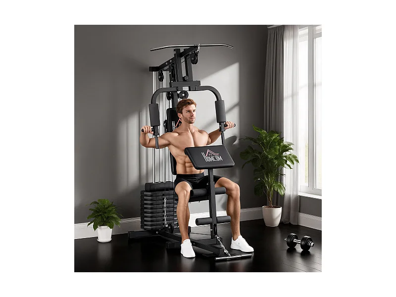 Stazione fitness multifunzione con pesi fino 45kg e panca imbottita