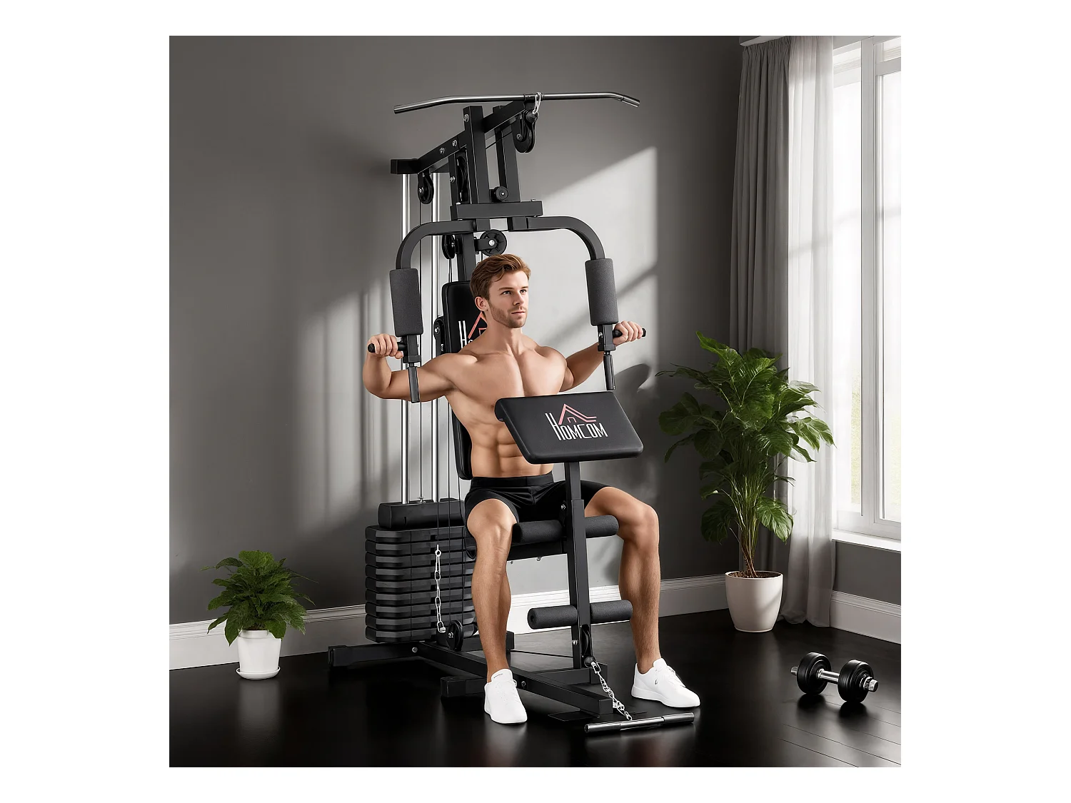 Stazione fitness multifunzione con pesi fino 45kg e panca imbottita