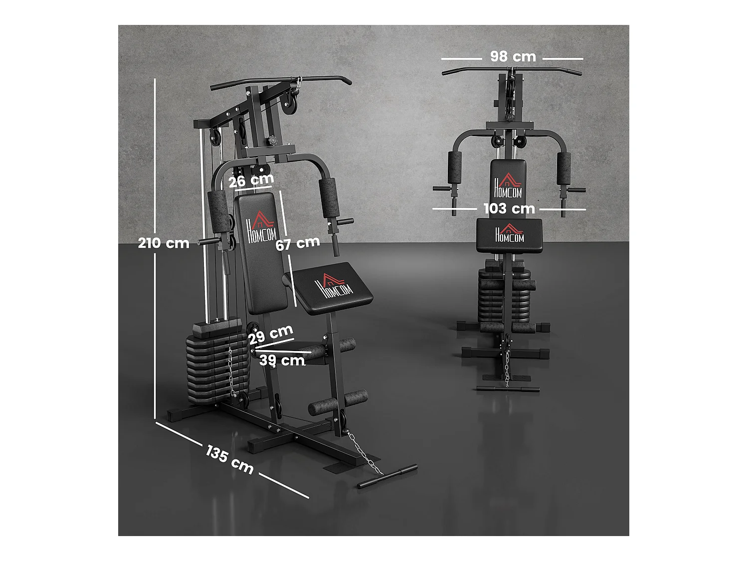 Stazione fitness multifunzione con pesi fino 45kg e panca imbottita