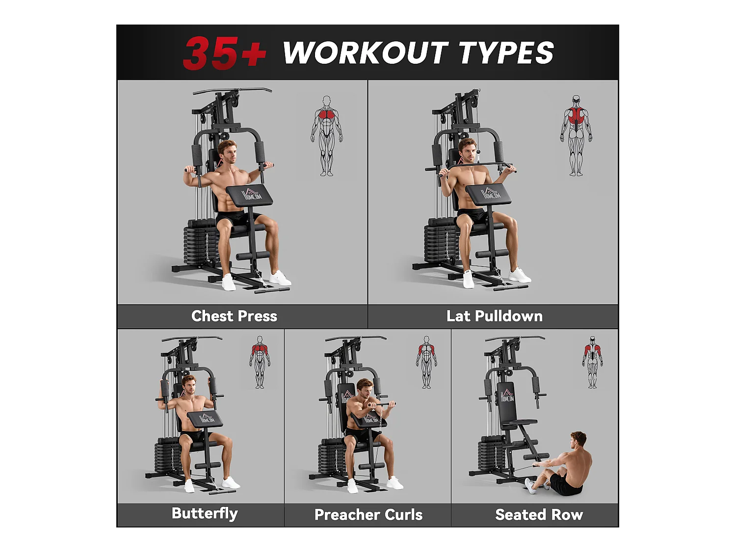 Stazione fitness multifunzione con pesi fino 45kg e panca imbottita