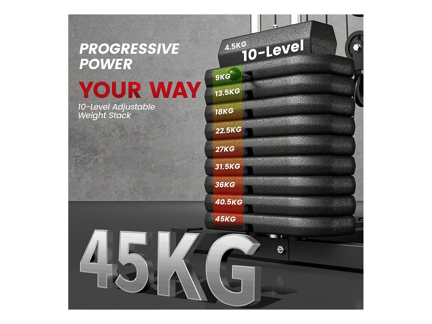 Stazione fitness multifunzione con pesi fino 45kg e panca imbottita