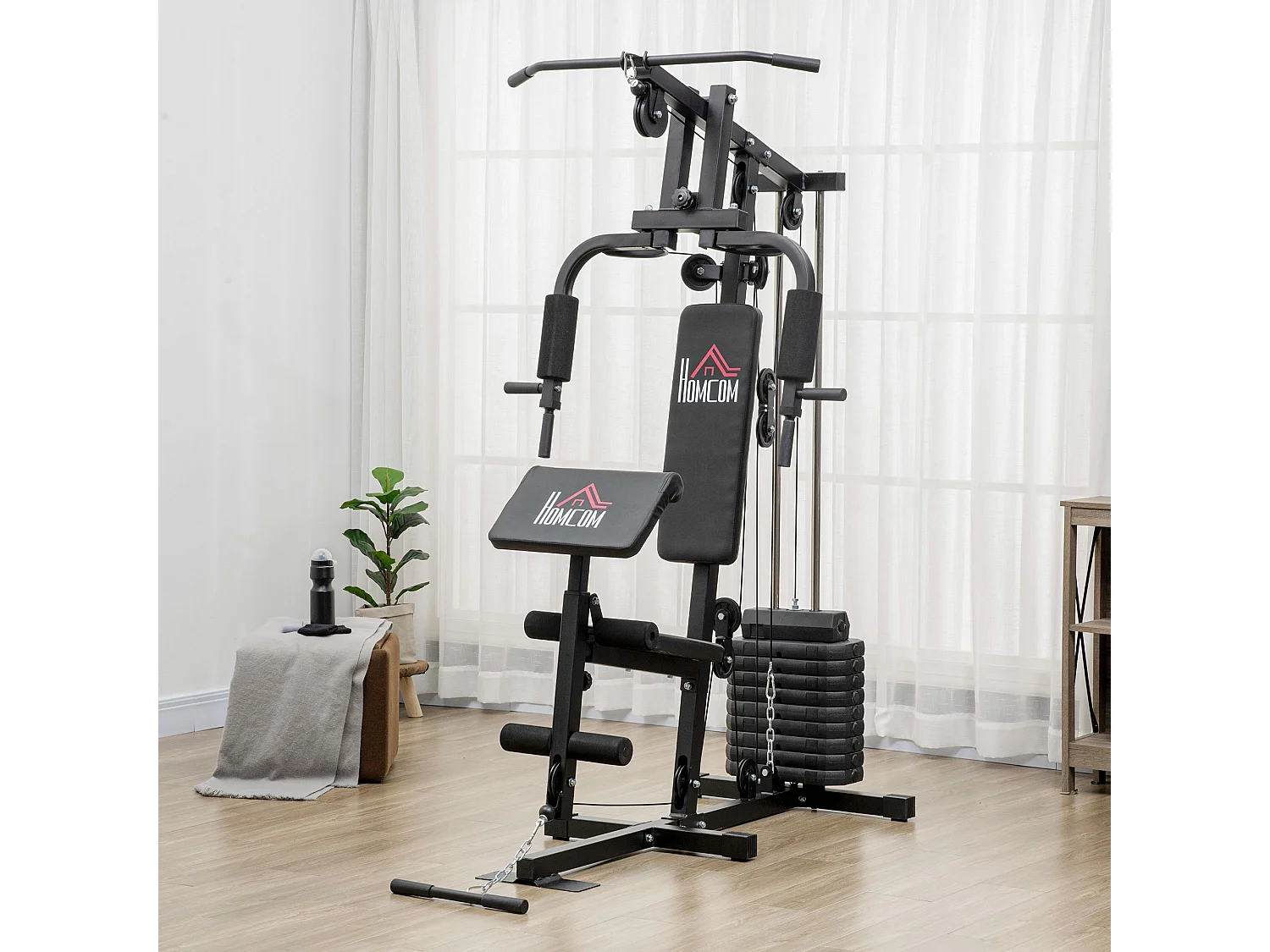 Stazione fitness multifunzione con pesi fino 45kg e panca imbottita