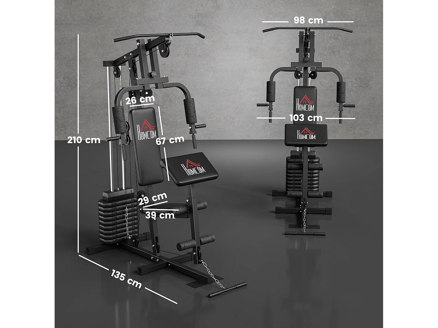 Stazione fitness multifunzione con pesi fino 45kg e panca imbottita
