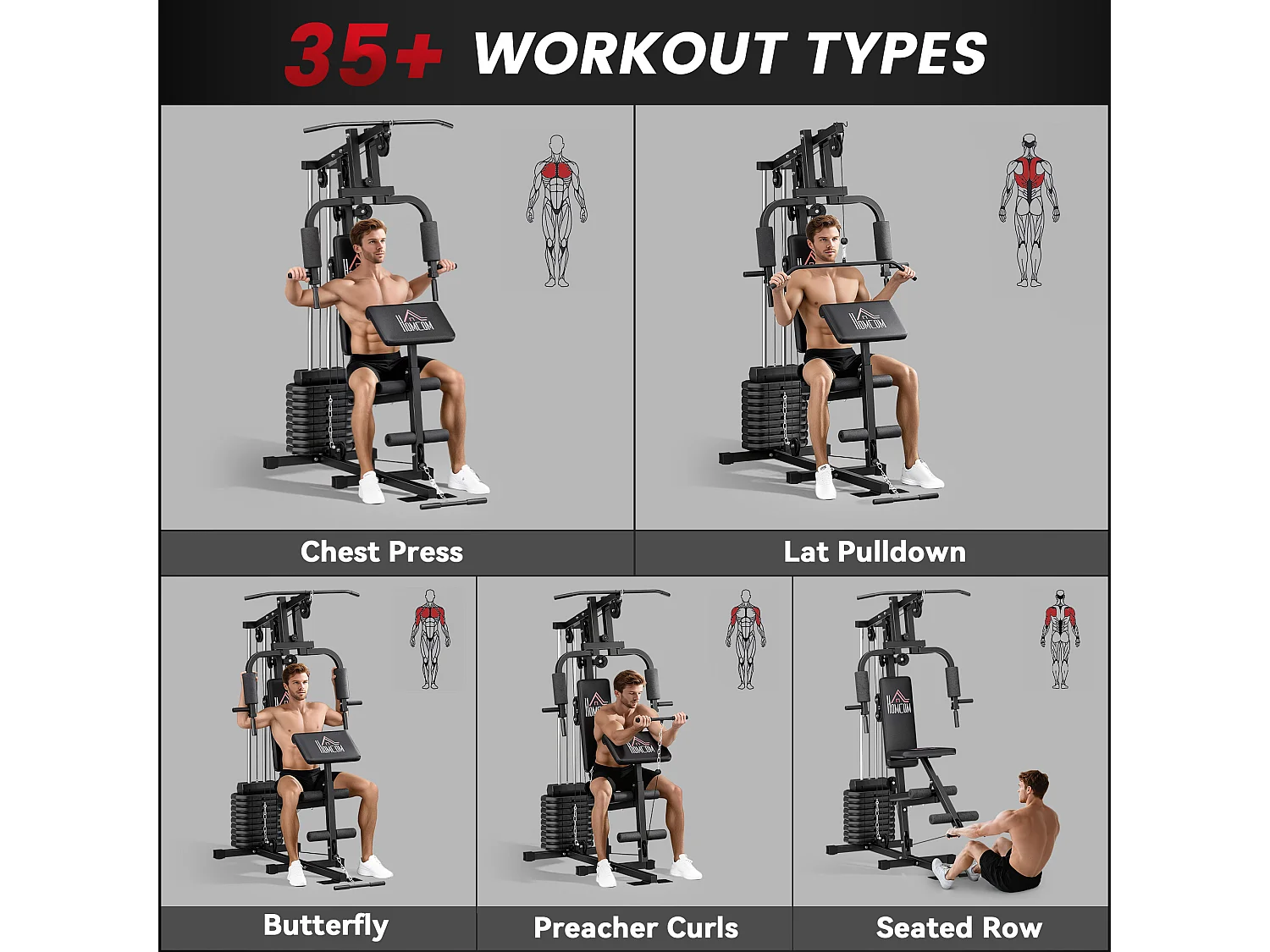 Stazione fitness multifunzione con pesi fino 45kg e panca imbottita