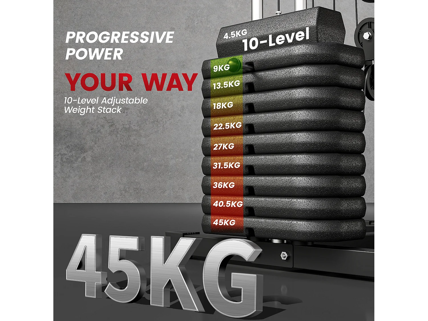 Stazione fitness multifunzione con pesi fino 45kg e panca imbottita