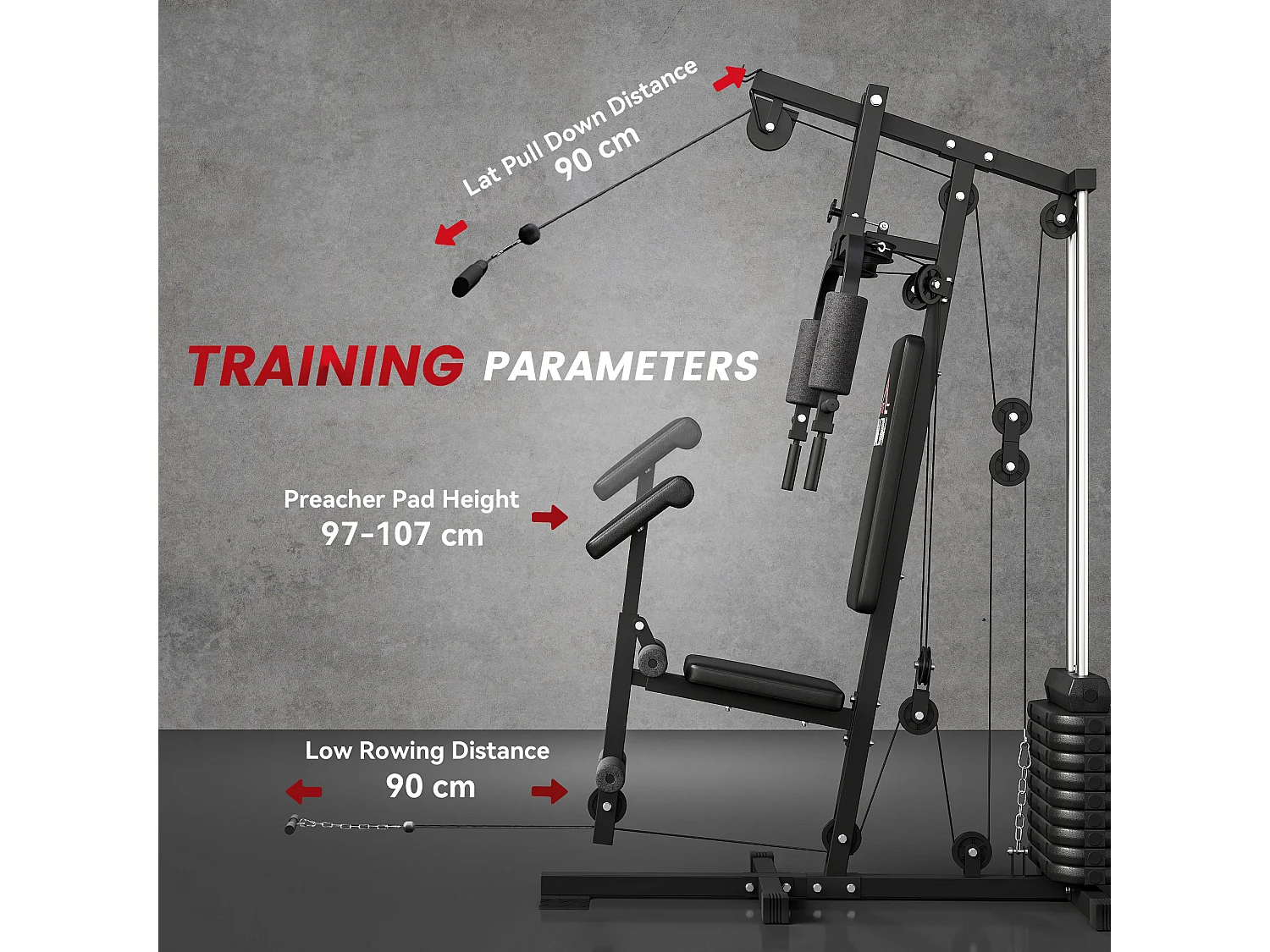 Stazione fitness multifunzione con pesi fino 45kg e panca imbottita