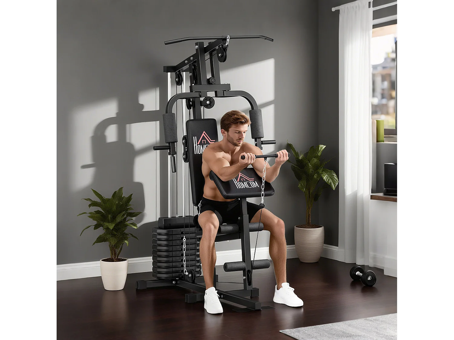 Stazione fitness multifunzione con pesi fino 45kg e panca imbottita