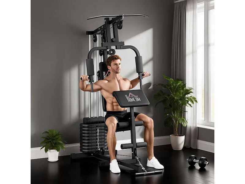 Stazione fitness multifunzione con pesi fino 45kg e panca imbottita