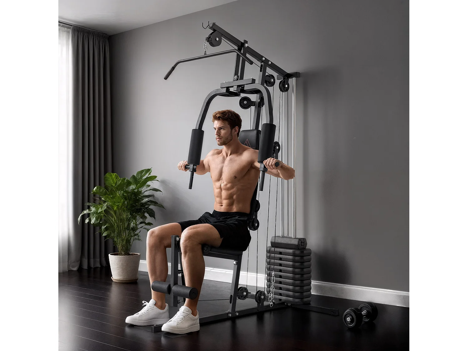 Stazione fitness con pesi da 45kg per allenamento a casa 135x103x200cm